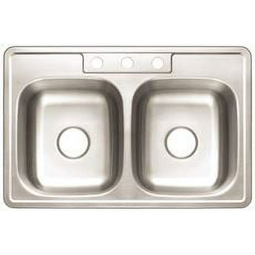 Premier 3-Hole Double Bowl Sink, 22-Gauge, Stainless Steel, 33 In. X 22 In. X 6 In.