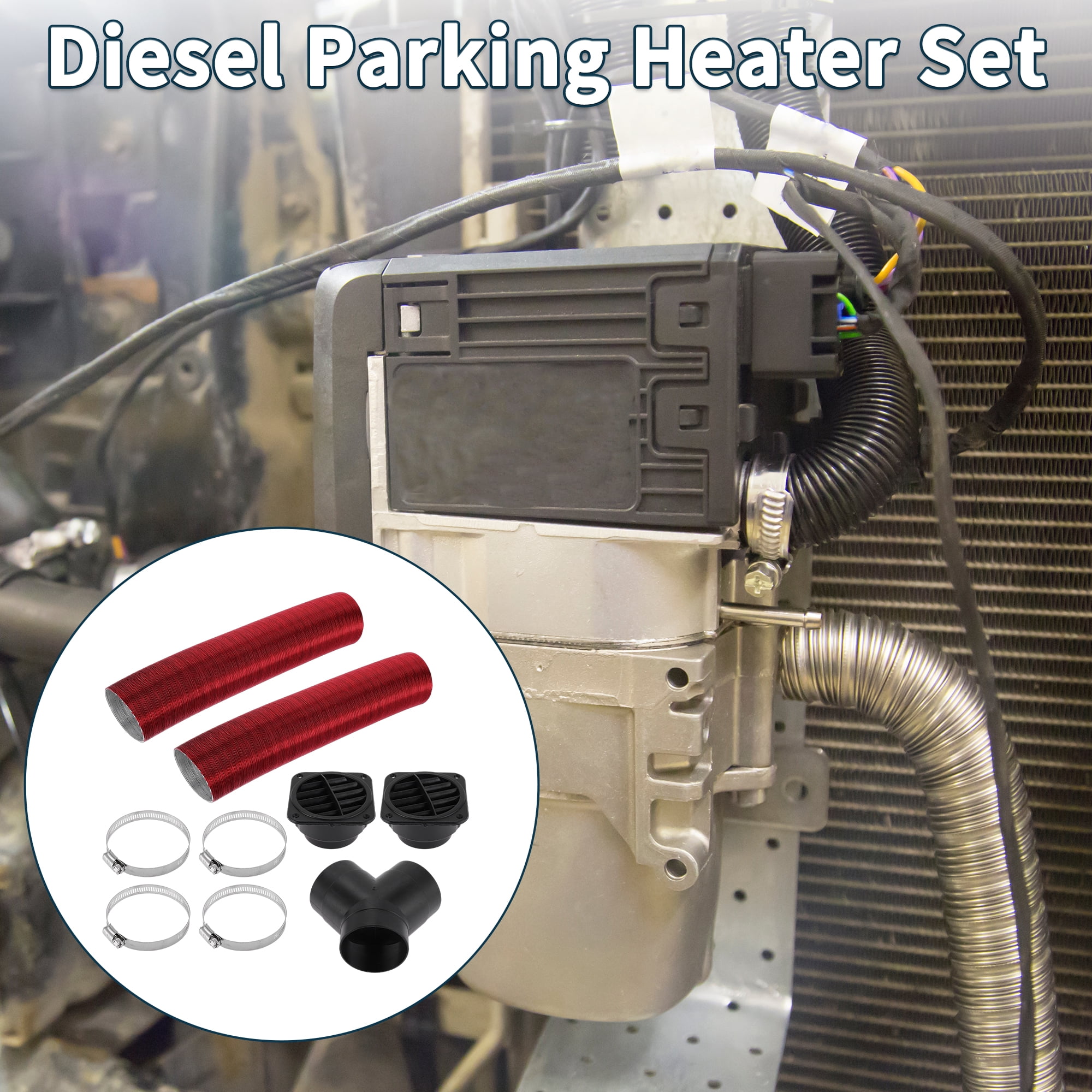 Unique Bargains 75mm Dia 80cm Car Heater Duct Kit Car Heater Duct Pipe Hose Set for Diesel Heater Red
