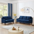 thumbnail image 4 of 2-Seater Velvet Loveseat Sofa with Spring Cushions and Solid Wood Legs, Navy Blue, 4 of 10