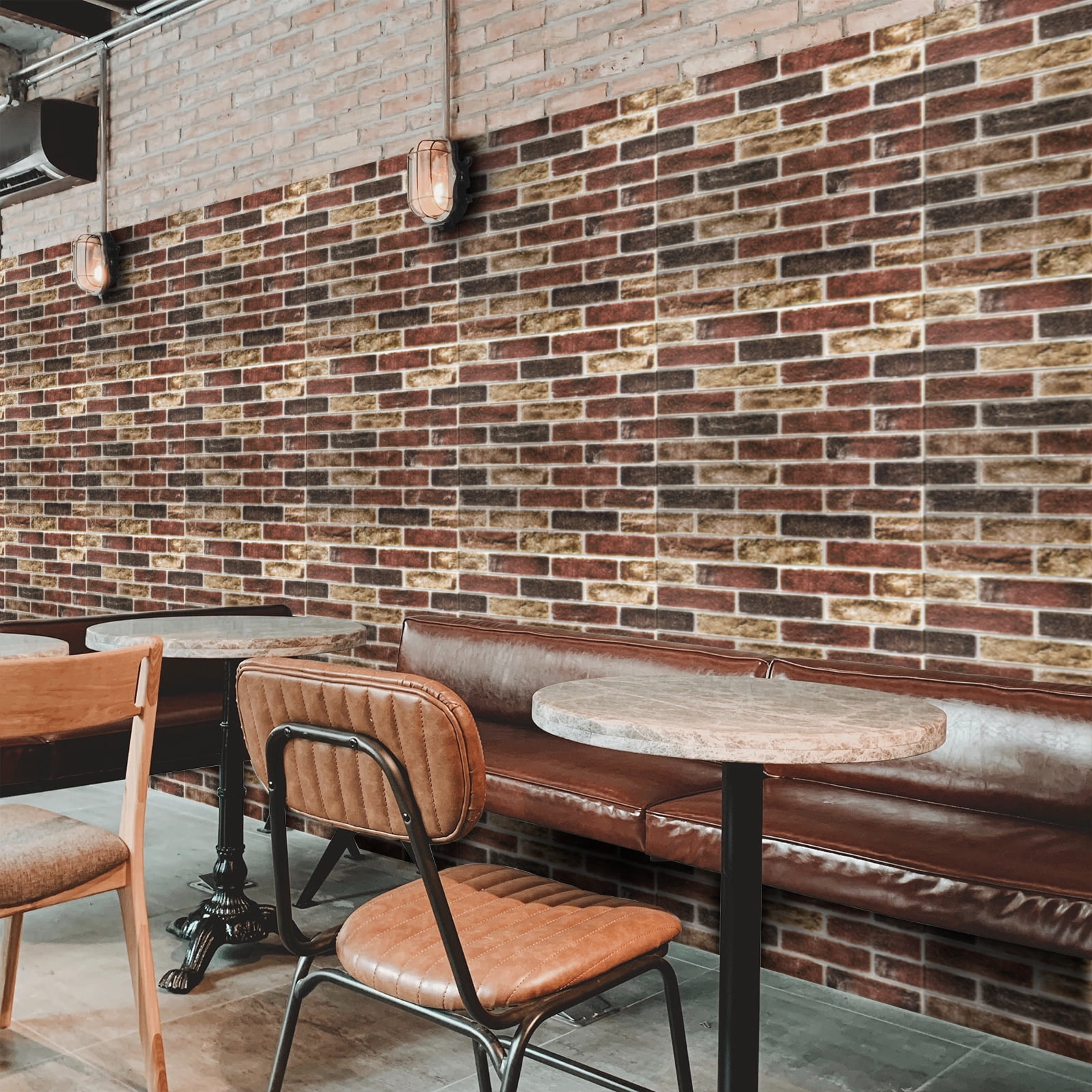 20-Pack 27.5''x27.5'' Peel and Stick Faux Brick 3D Wall Panels,Self Adhesive Foam Wallpaper for Bedroom,Kitchen,Red Brown