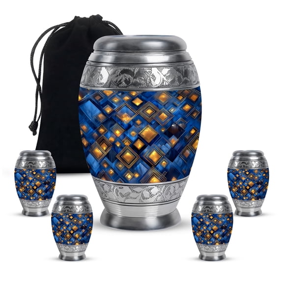 JAGASY Blue Urn for Ashes for Women & Men - Set of 5 Cremation Urns for Couples - Large Urn for Ashes Adult Male - Keepsake Small Urns for Wife - (1 large, 10", 4 Small 3")