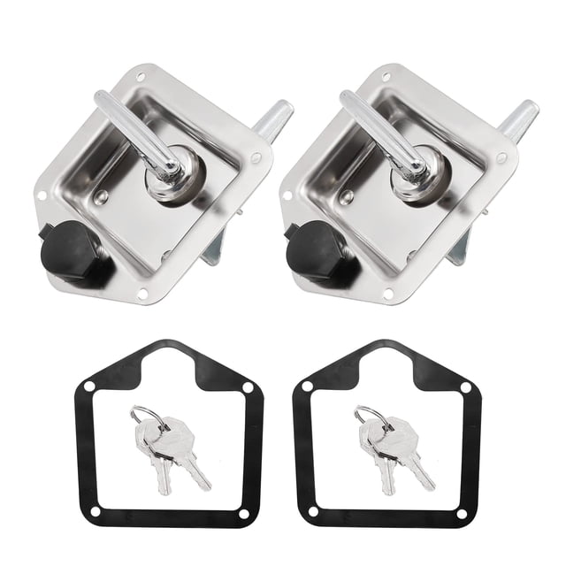 Zreneyfex Trailer Door Latch T-Handle Lock Latch Stainless Steel with Gasket and Keys for RV Camper Truck Toolbox (2)