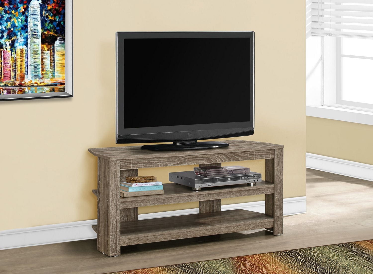 Monarch Specialties Tv Stand, 42 Inch, Console, Media Entertainment Center, Storage Shelves, Living Room, Bedroom, Laminate, Brown, Contemporary, Modern