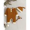 thumbnail image 2 of Infant Baby Girls Boys Rompers Patchwork Crew Neck Long Sleeve Jumpsuits Bodysuits with Hat, 2 of 7