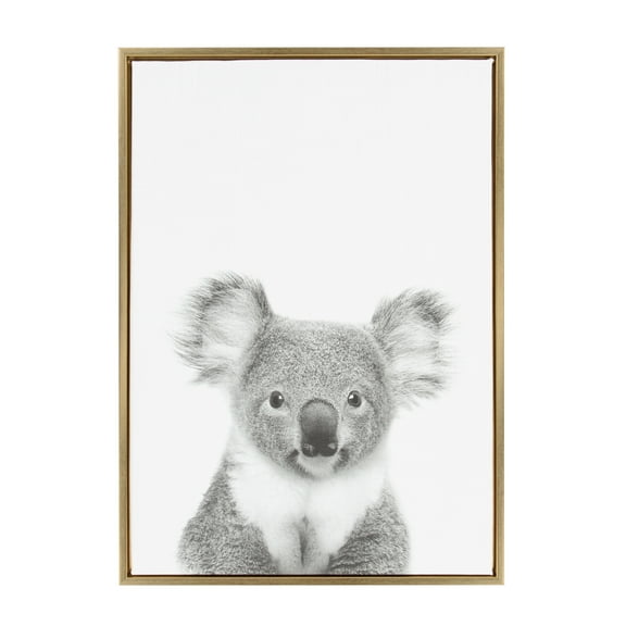 Kate and Laurel Sylvie Koala Animal Print Black and White Portrait Framed Canvas Wall Art by Simon Te Tai, 23x33 Gold
