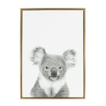 Kate and Laurel Sylvie Koala Animal Print Black and White Portrait Framed Canvas Wall Art by Simon Te Tai, 23x33 Gold