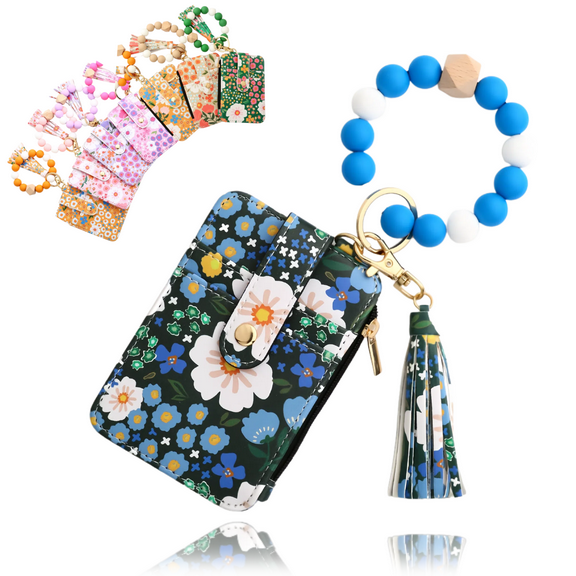 Wallet Keychain Wristlet for Women Boho Beaded Tassel Wristlet Keychain Bracelet Wallet Slim Credit Key Card Holder Purse