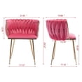 thumbnail image 7 of Velvet Dining Chairs Set of 2 Modern Hand Weaving Accent Chairs Living Room Chairs Upholstered Side Chair with Golden Metal Legs for Dining Room Kitchen Vanity Living Room(Pink), 7 of 7