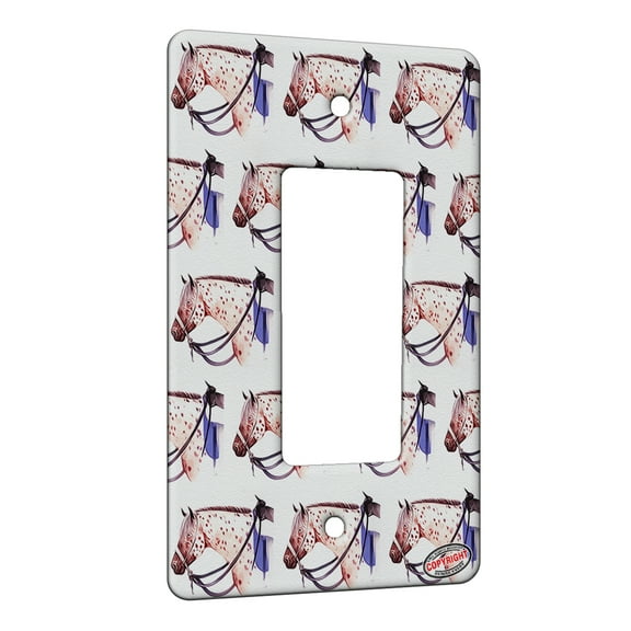 KuzmarK™ 1 Gang Rocker Wall Plate - Sorrel Leopard Appaloosa in Bosal Western Horse Modern Art by Denise Every