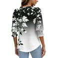 thumbnail image 4 of cocolona Womens Summer V Neck 3/4 Sleeve Tops Dressy Casual Blouses Fashion Casual Loose Floral Print T-shirts Trendy Tops 2025, 4 of 7