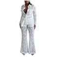 thumbnail image 2 of YHAJDS Two Piece Set for Women,Ladies Fashion Set Long Sleeve V Neck Lace Collar Top with No Pockets High Waist Pants and Belt Elegant Fall Winter Casual Outfit, 2 of 5