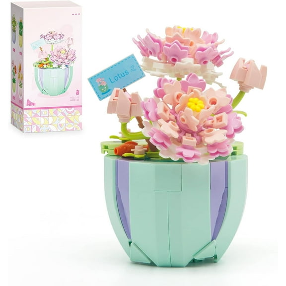 Lotus Flower Building Set, Mini Cute Botanical Collection Flower Bonsai Plant, Creative for Kids 6  and Adults, Room Or Home Decor (312PCS) - No Compatible Classic Bricks