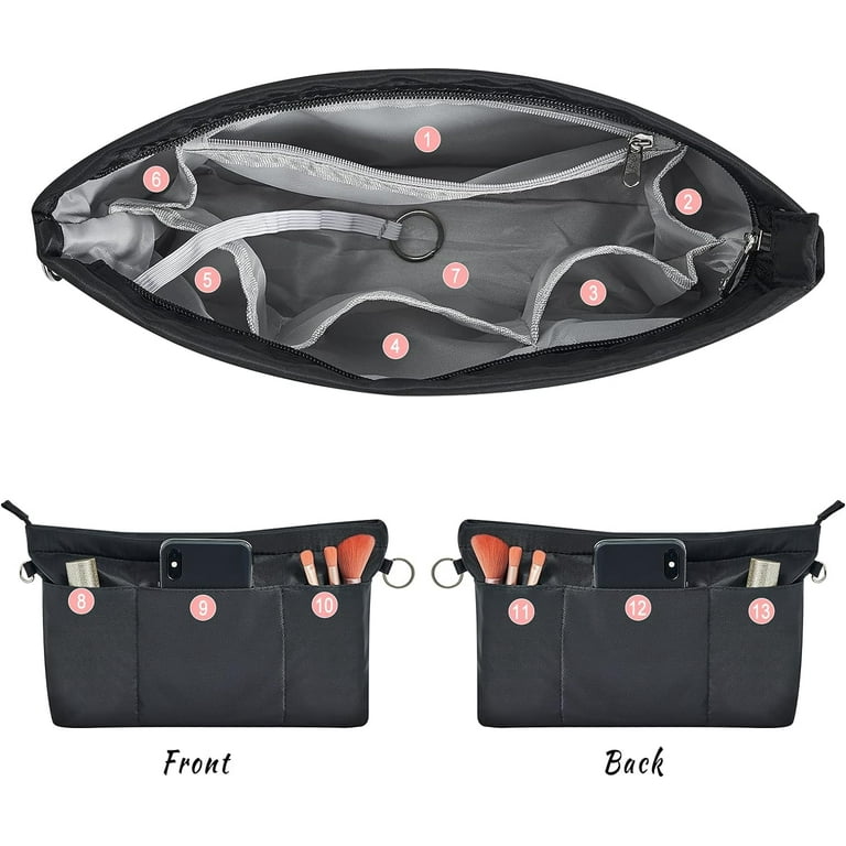 ZALFLEX Purse Organizer Insert Bag Tote Handbags Pocketbook Inserts Organizers Zipper 13 Pockets Black Large