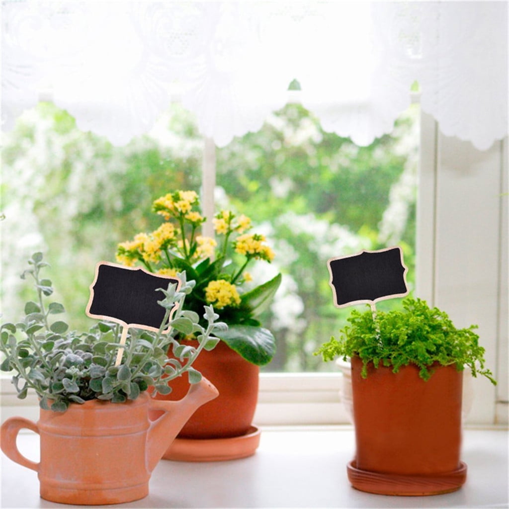 10x Wooden Blackboard Chalkboard with Stick Plant Price Tags Message Boards 
