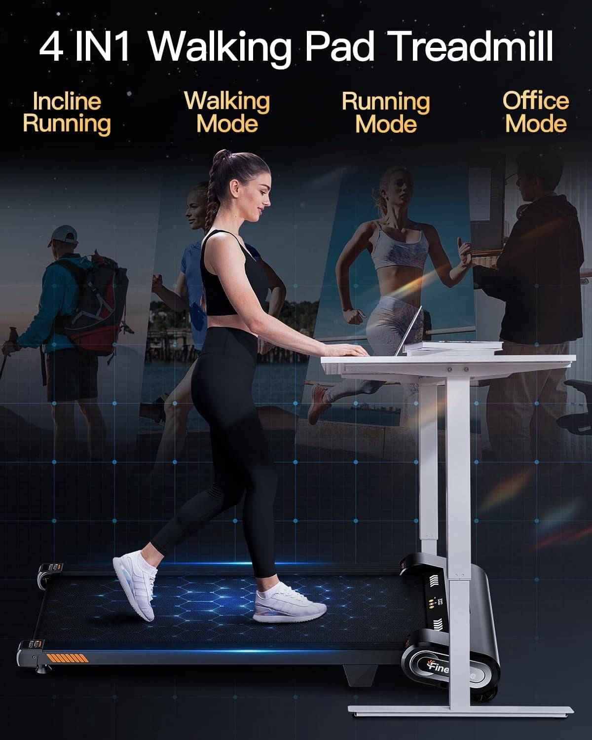 AKLUER 13% Max Auto Incline Walking Pad Treadmill, 6-Level Walking Desk with Remote Control, LED Display, 330Lbs Capacity