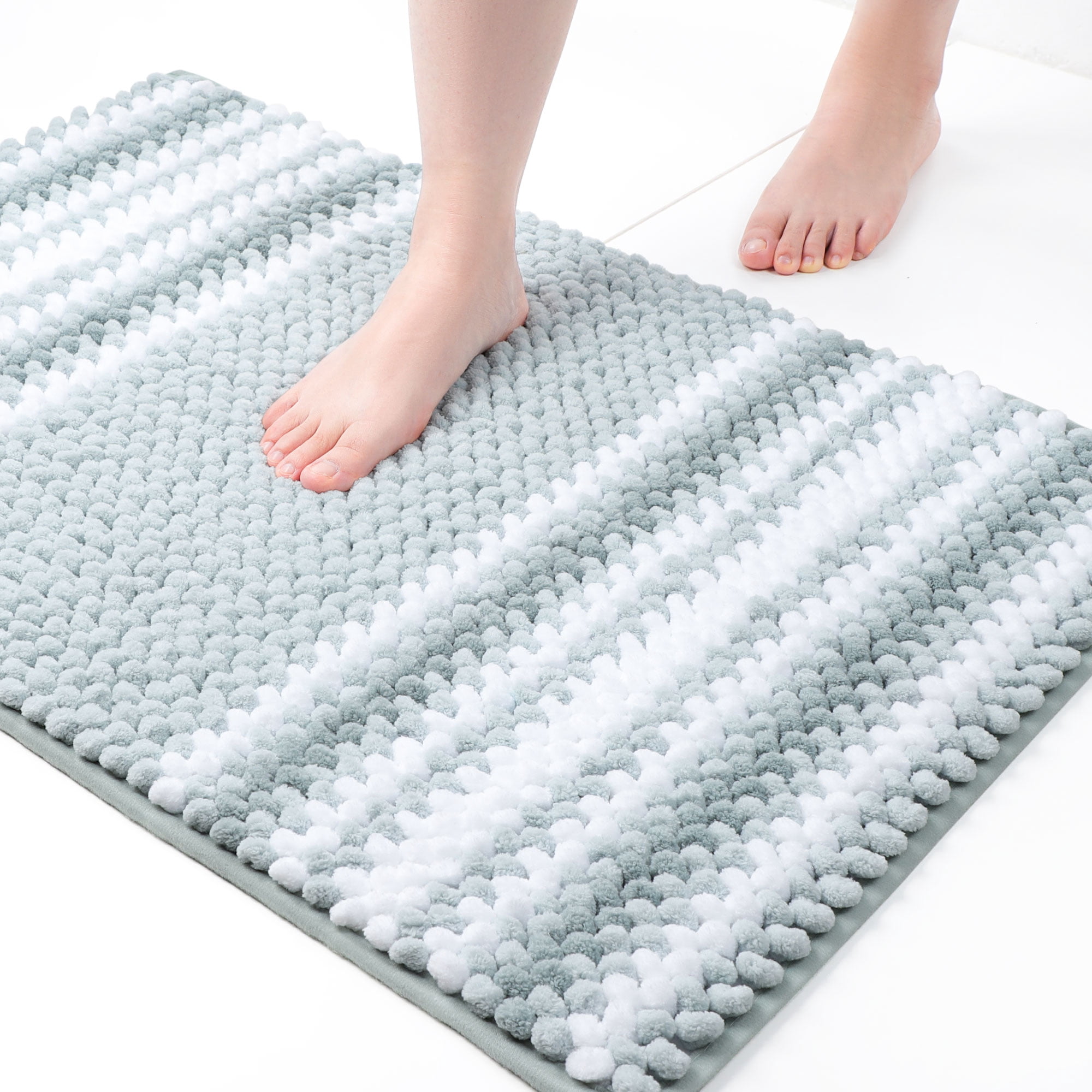 PiccoCasa Chenille Bathroom Rug Non-Slip Mat 20"x32" Soft Absorbent Light Cyan