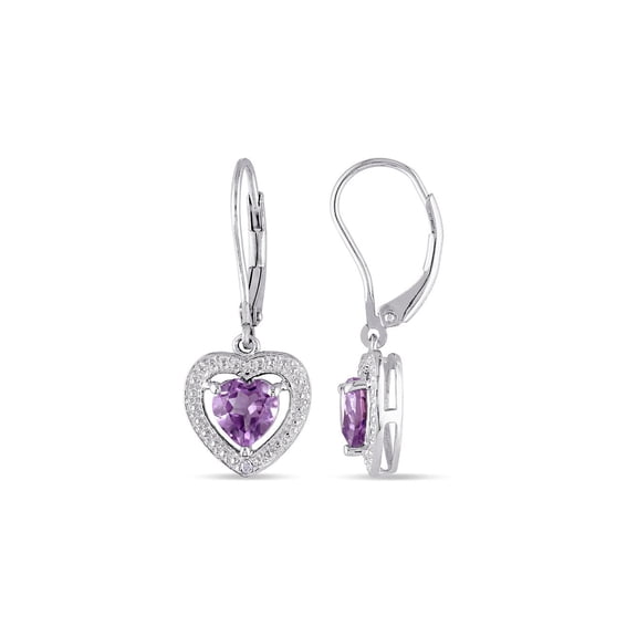 Gem & Harmony 1.40 Carat (Ctw) Amethyst Heart Dangle Earrings in Sterling Silver for Women
