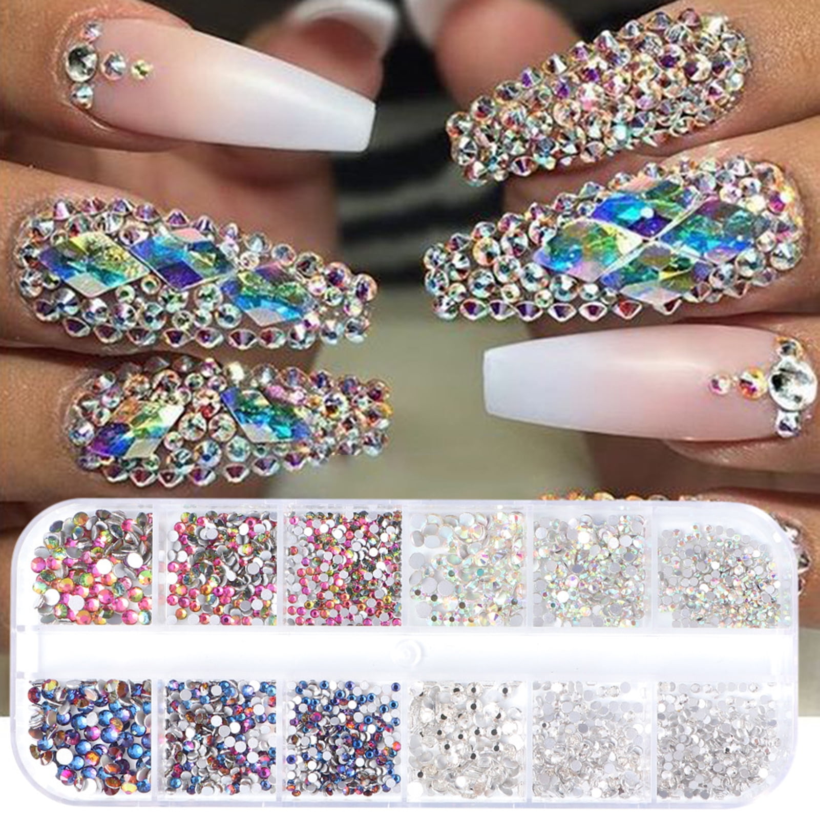 Enjoymall 1Box 18g Nail Decor Shining Rhinestone Design 12 Grids 3D Nail  Embellishment Sequins for Women - Walmart.com