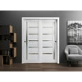 thumbnail image 3 of Sliding Closet Bypass Doors 84 x 84 inches | Quadro 4088 Nordic White with Frosted Glass | Sturdy Rails Moldings Trims Hardware Set | Wood Solid Bedroom Wardrobe Doors, 3 of 5