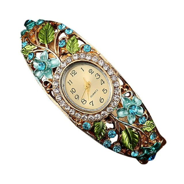 Thinsony Montre Femme Fleur Strass Quartz Ronde en Alliage Montre Fille Bracelet No.03 1Ensemble