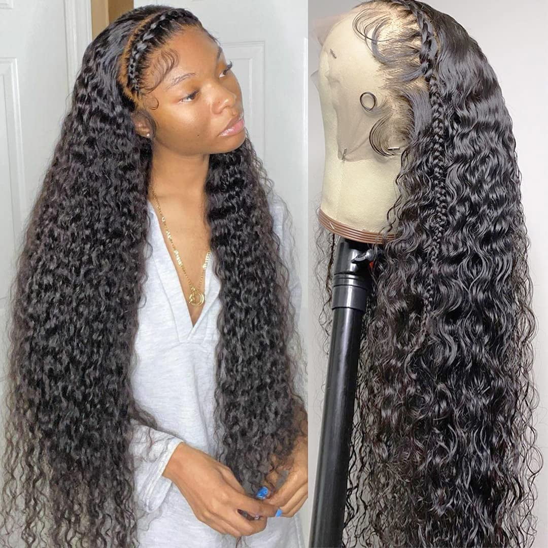 32 Inch Deep Wave Lace Front Wig Human Hair 13x4 Curly Wigs for Black Women  Pre Plucked with Natural Baby Hair 180 Density Brazilian Virgin Lace