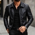 thumbnail image 2 of QQZ Men's Solid PU Leather Motorcycle Jacket, Zip‑Up Lapel Collar Long Sleeve Outerwear With Side Pockets For Outdoor Daily Casual Wear, 2 of 8