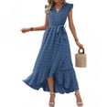 thumbnail image 3 of Juesizh Dress for Womens V Neck Sleeveless Asymmertrical Maxi Dress Elegant Comfy Solid Color Embroidered Flowy Casual Dress, S-2XL, 3 of 4