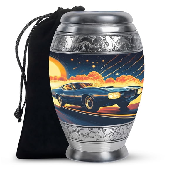 KARYLIZ Old Vinatge Classical Car Blue Urns For Human Ashes Adult Man - Urns For Ashes Adult Female Mother - Large Urn For Human Ashes Adult Men - Funeral Urn For Adult Ashes Women ( 10 Inch)