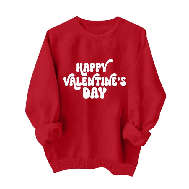 Penkiiy Chandails en Molleton de la Saint-Valentin Love Heart : Chandails en Molleton de la Saint-Valentin pour Femmes Décontracté Graphique Adorable Pull à Manches Longues TP Rouge