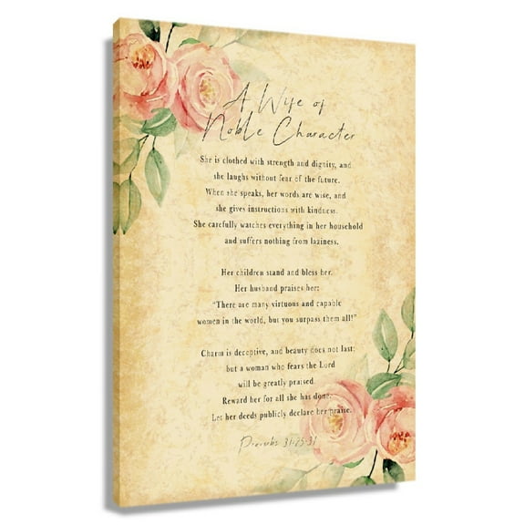 Bible Quotes Wall Art Floral Wall Art Proverbs 31 25-31 Canvas Artwork For Office Wall Painting For Bedroom Unframed 12x18 in