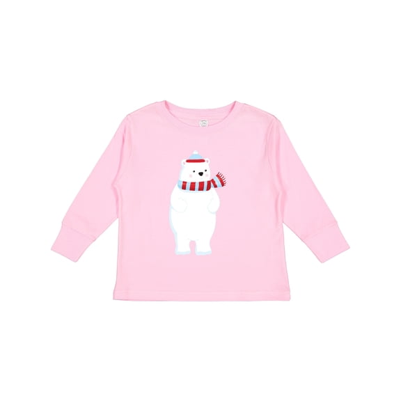 Inktastic Polar Bear, Cute Bear, Bear with Scarf, Hat Boys or Girls Long Sleeve Toddler T-Shirt