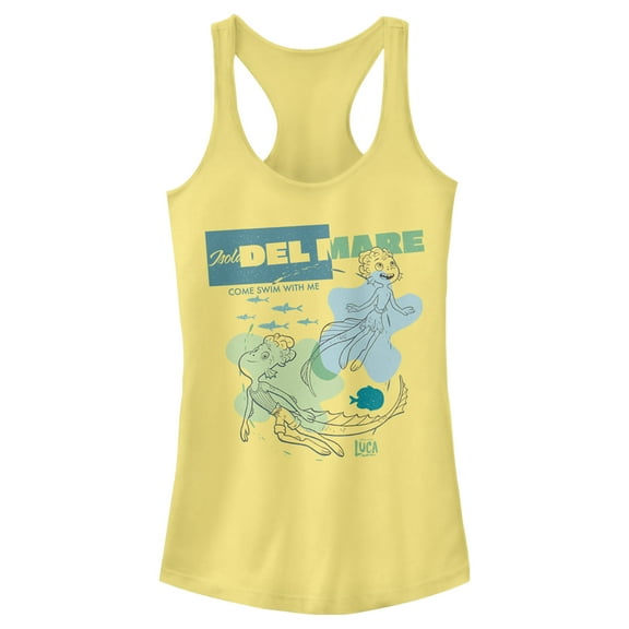 Junior's Luca Isola Del Mare Come Swim With Me Racerback Tank Top Banana 2X Large