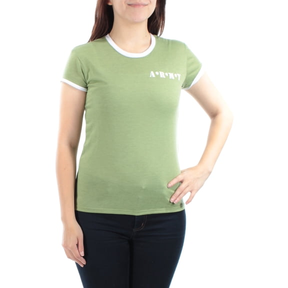 DOE Womens New 1230 Green White A*R*M*Y Crew Neck T-Shirt Top Regular S B B