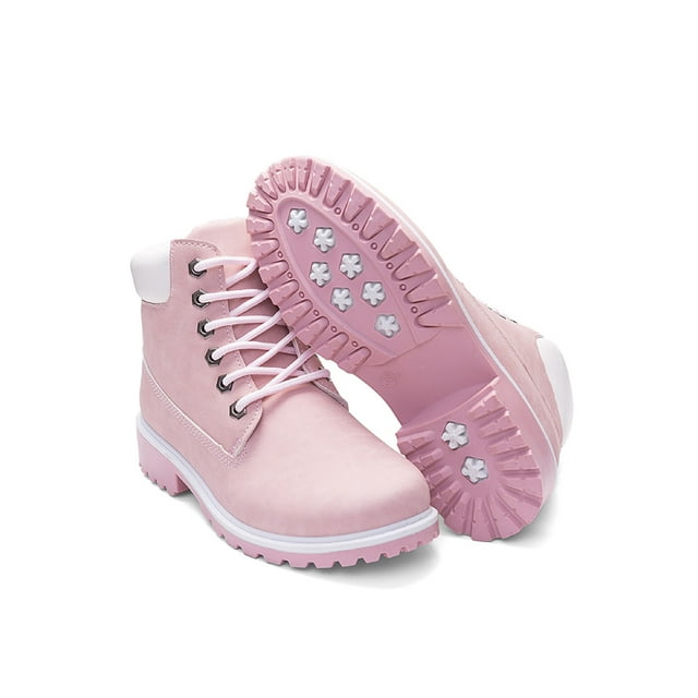MAWCLOS Bottines pour Femmes Doublées de Peluche Bottes d'Hiver Semelle Crantée Antidérapante Bottes de Combat Décontractées Extérieures Courtes Rose 11