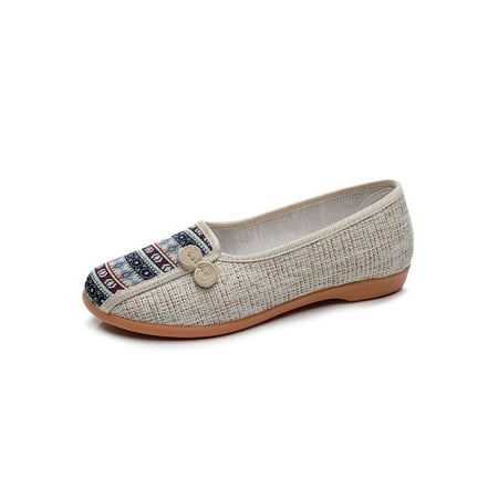 

Lacyhop Ladies Flats Comfort Casual Shoes Slip-On Loafers Work Lightweight Walking Shoe Breathable Linen Blue 5.5