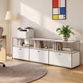 thumbnail image 3 of Cottinch Modern Metal TV Stand, 3‑Compartment Low Media Console Credenza with Flip Doors for Living Room, Bedroom, Office, White, 3 of 9