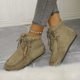 thumbnail image 3 of Rokment Winter Snow Boots for Women with Fleece Lined Warm Fashion Casual Suede Flat No Heel Walking Ankle Booties Khaki Size 9.5, 3 of 6