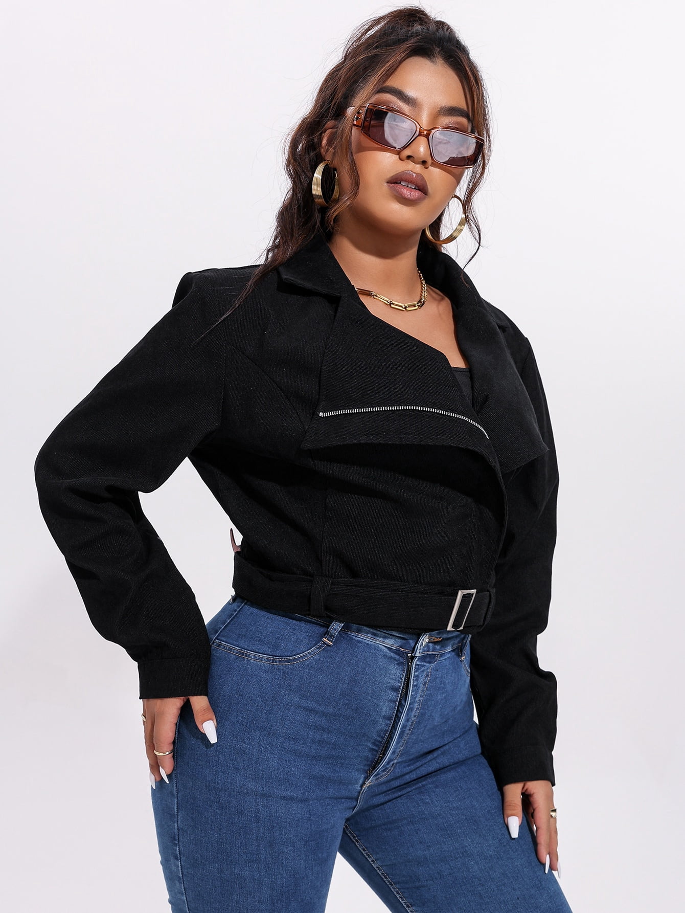 Women's Plus size Buckle Belted Zip Up 