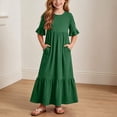 thumbnail image 3 of Auroural Girls Long Dresses Girls Summer Casual Dress with Ruffles Short Sleeve Round-Neck Dress for 4-14Y, 3 of 8