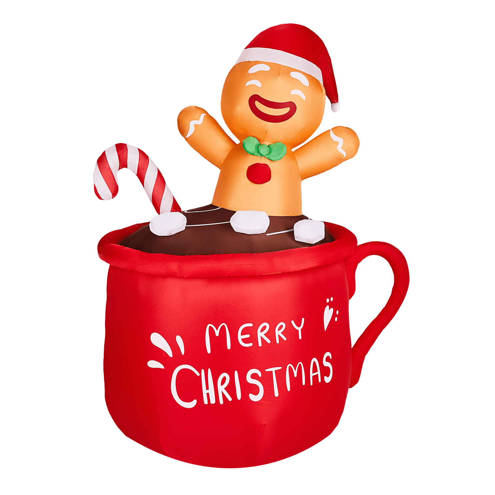 76.8" Christmas Inflatable Gingerbread Man Decoration, 3 LED Warm White Lights Blow Up Hot Cocoa Cup, Weather-Resistant Polyester with Stakes & Ropes for Indoor Outdoor Yard Garden