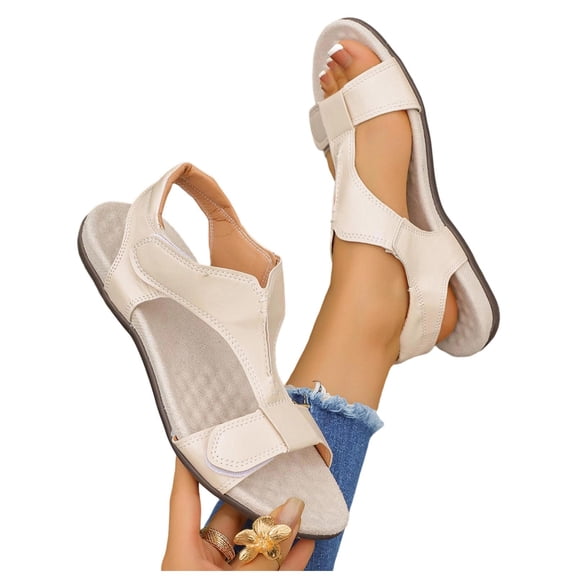 CHUMUD Women's Flat Sandals, Comfort Adjustable Strap Peep-Toe Flats Casual Walking Sandals Summer Slip on Sandal for Beach