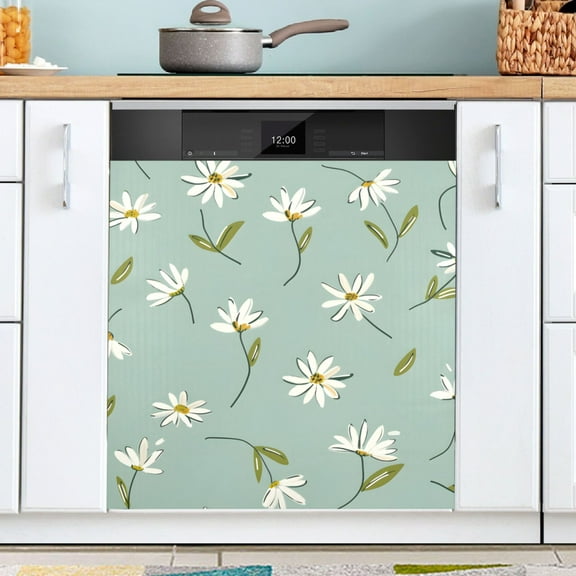 Ryvnso Daisy Floral Pattern Dishwasher Magnetic Refrigerator Magnet Cover Kitchen Home Decorative 23"x26"