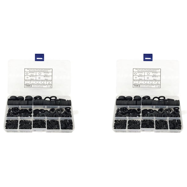1200 Piezas Negro Kit de Surtido de Arandelas Planas de Caucho de Nylon para M2 M2.5 M3 M4 M5 M6 M8 M10 M12