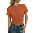 thumbnail image 1 of Camiseta de Cuello Redondo de Color Sólido Casual de la Mujer, Encaje Patchwork Manga Corta Superior para el Uso Diario, 1 of 9