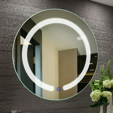 Costway 20'' LED Mirror Illuminated Light Wall Mount Bathroom Round Make Up Touch