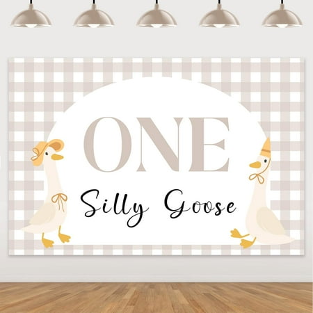 3*5ft One Silly Goose Birthday Backdrop Brown Goose Themed 1st Birthday Party Decor Farm Animal Goose Party Supplies One Silly Goose Photography Background First Birthday Party Decor Banner