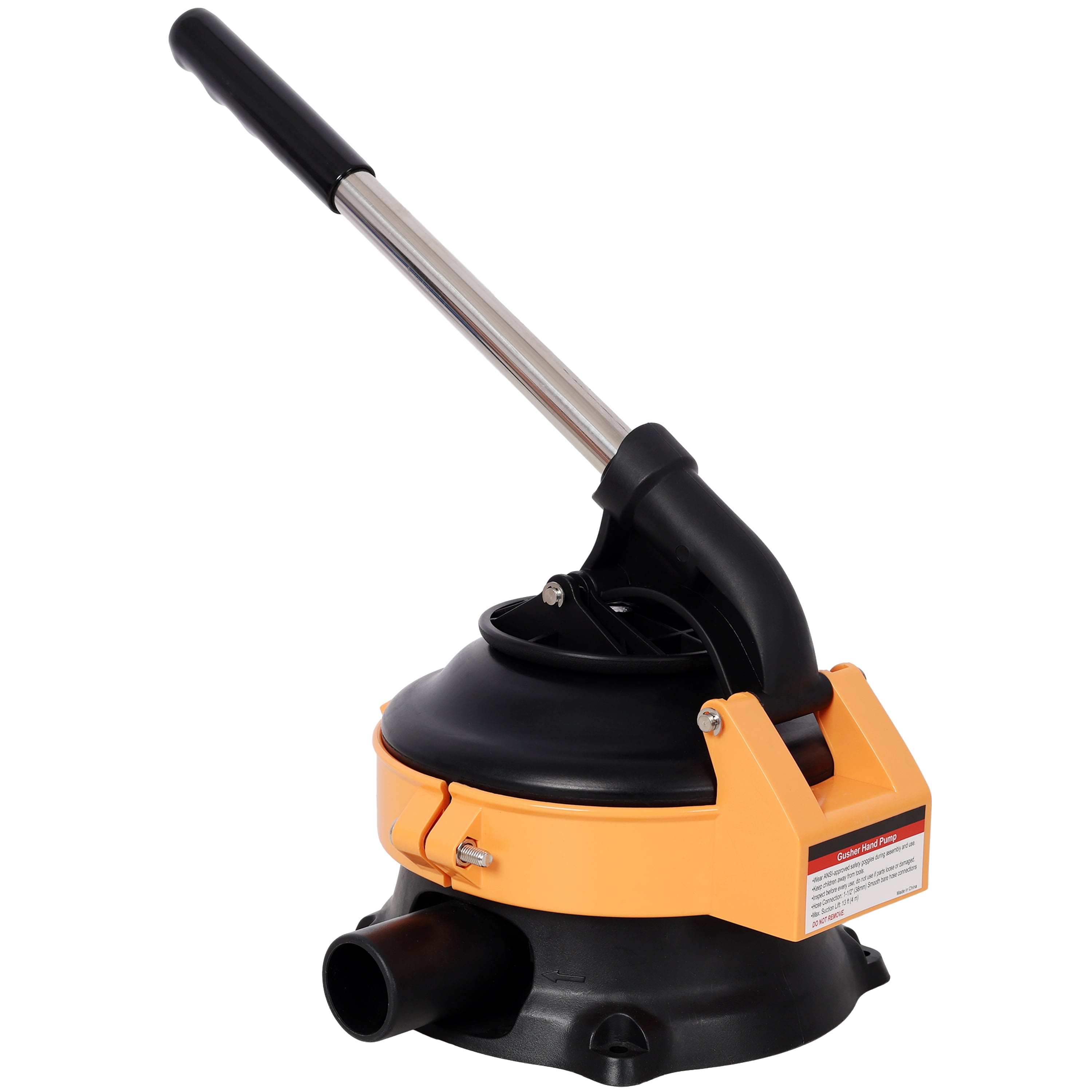 Hand Water Pump with Stainless Steel Lever - Manual Transfer Pump for Gardens, Ponds, Cisterns, 13ft Lift Height, 38mm Hose Connection, Black/Orange