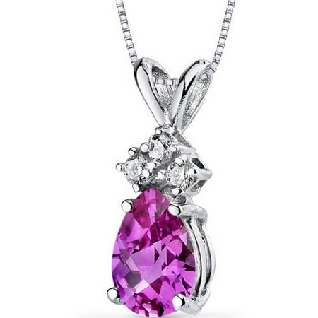 Oravo 1.00 Carat T.G.W. Pear-Cut Created Pink Sapphire and Diamond Accent 14kt White Gold Pendant, 18