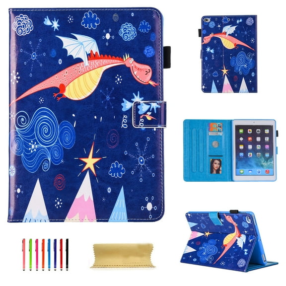 iPad 9.7 2018/2017, iPad Air 2, iPad Air Case - Allytech [Corner Protection] Premium PU Leather Folio Stand Cover, Auto Wake/Sleep for Apple iPad 6th / 5th Gen, iPad Air 1/2, Little Dragon