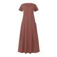 thumbnail image 4 of Women's Solid Color Short Sleeved Linen Dress Long Skirt, 4 of 5